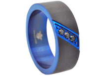 Load image into Gallery viewer, Mens Black And Blue Stainless Steel Band With Cubic Zirconia - Blackjack Jewelry
