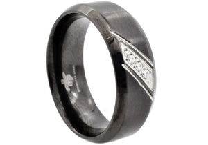 Mens Black Stainless Steel Band With Cubic Zirconia - Blackjack Jewelry