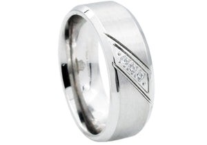 Mens Stainless Steel Band With Cubic Zirconia - Blackjack Jewelry