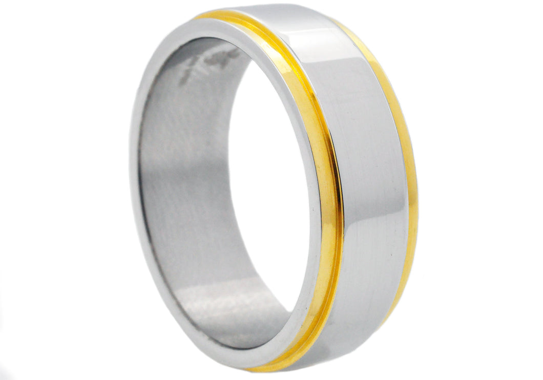 Mens Gold Stainless Steel Band Ring - Blackjack Jewelry
