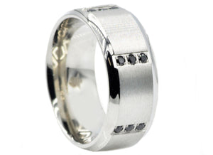 Men's Stainless Steel Band With Black Cubic Zirconia - Blackjack Jewelry