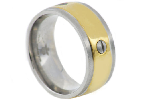 Mens Gold Stainless Steel Band With Screws - Blackjack Jewelry