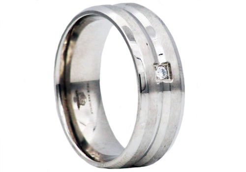 Mens Stainless Steel Band With Cubic Zirconia - Blackjack Jewelry