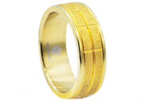 Mens Sandblasted Gold Stainless Steel Band Ring - Blackjack Jewelry