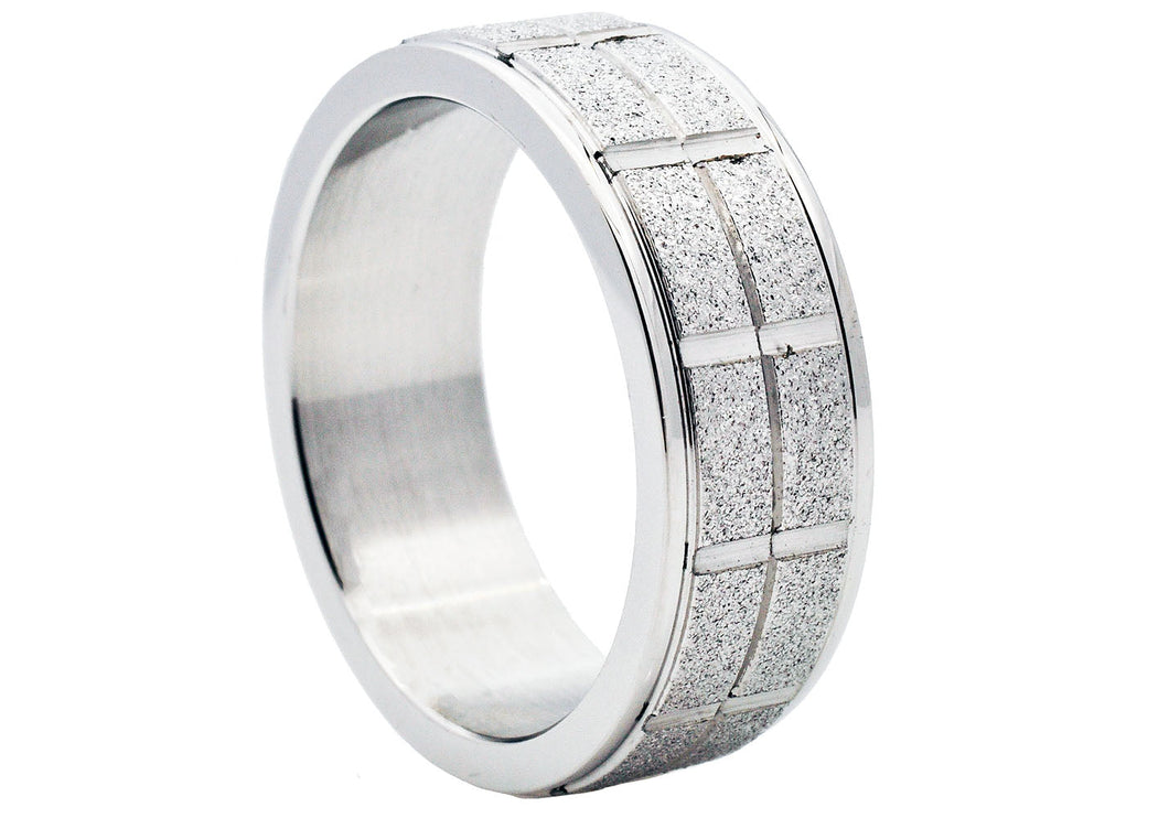 Mens Sand Blasted Stainless Steel Band - Blackjack Jewelry