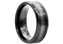 Load image into Gallery viewer, Mens Black Carbon Fiber And Black Stainless Steel 8mm Band Ring - Blackjack Jewelry
