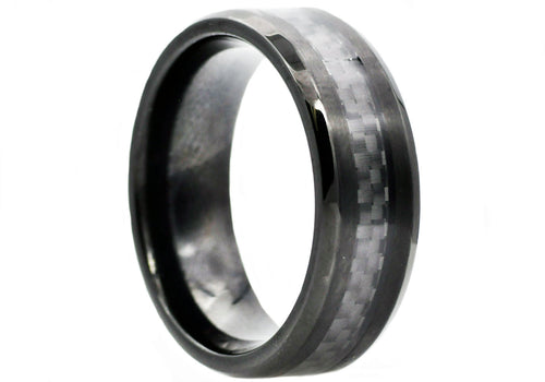 Mens Black Carbon Fiber And Black Stainless Steel 8mm Band Ring - Blackjack Jewelry