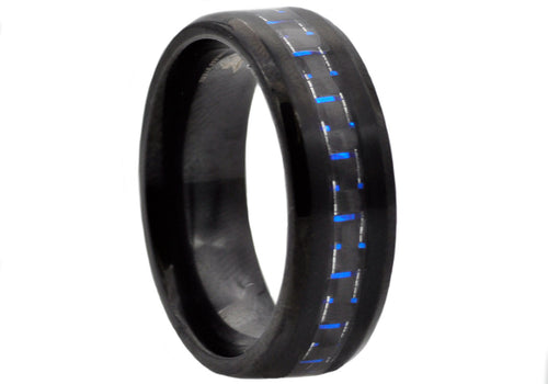 Mens Blue Carbon Fiber and Black Stainless Steel Band - Blackjack Jewelry