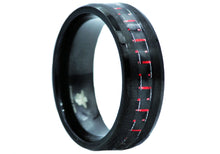 Load image into Gallery viewer, Mens Red Carbon Fiber and Black Stainless Steel Band - Blackjack Jewelry

