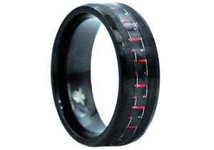 Mens Red Carbon Fiber and Black Stainless Steel Band - Blackjack Jewelry