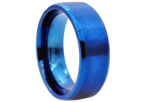 Mens 8mm Blue Stainless Steel Basic Band Ring - Blackjack Jewelry