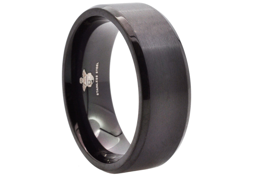 Mens 8mm Black Stainless Steel Basic Band Ring - Blackjack Jewelry
