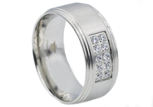 Mens Stainless Steel Band With Cubic Zirconia - Blackjack Jewelry