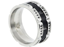 Load image into Gallery viewer, Mens 10mm Black And Silver Stainless Steel Band With Black Cubic Zirconia - Blackjack Jewelry

