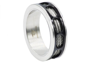 Mens Black Stainless Steel Wire Band - Blackjack Jewelry