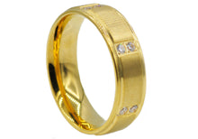 Load image into Gallery viewer, Mens Gold Stainless Steel Band With Cubic Zirconia - Blackjack Jewelry
