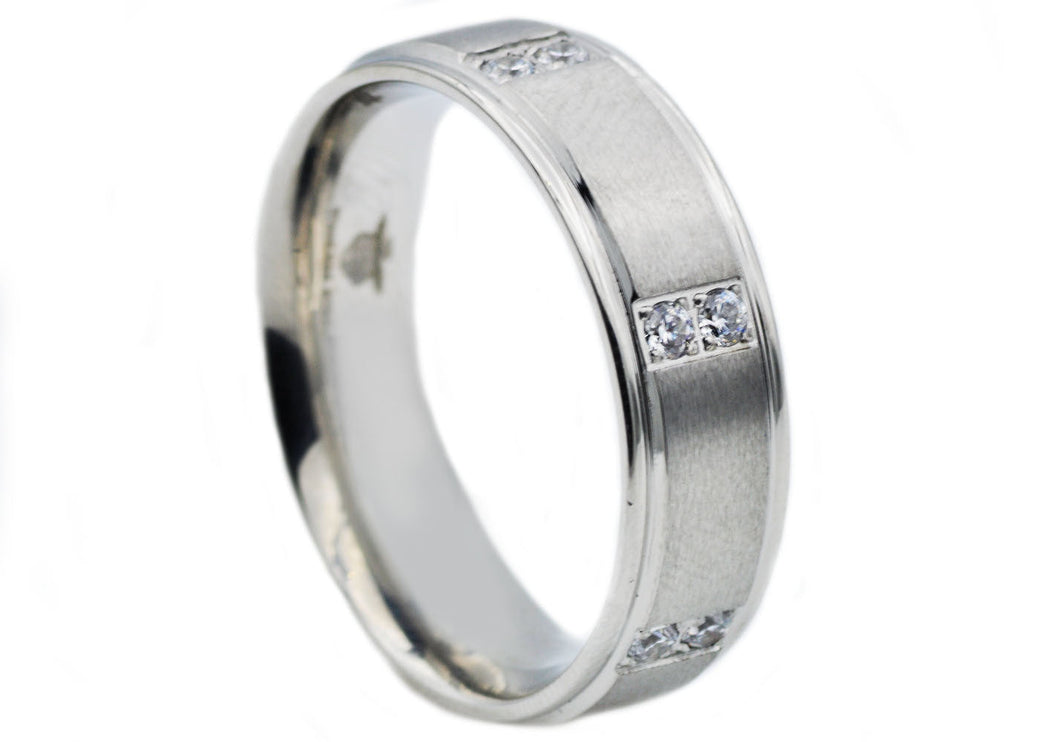 Mens Stainless Steel Band With Cubic Zirconia - Blackjack Jewelry