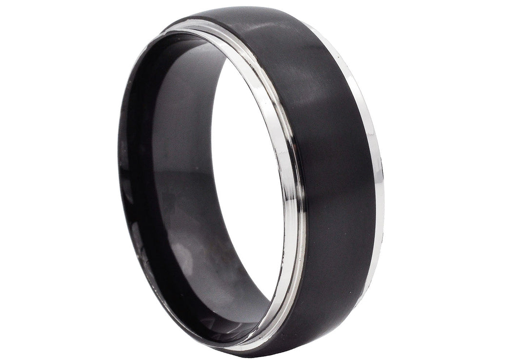 Men's Black & Silver Stainless Steel 8mm Band Ring