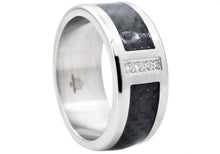 Load image into Gallery viewer, Mens Stainless Steel And Carbon Fiber Ring With Cubic Zirconia - Blackjack Jewelry
