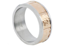 Load image into Gallery viewer, Mens Hammered Rose Two Tone Stainless Steel Band - Blackjack Jewelry
