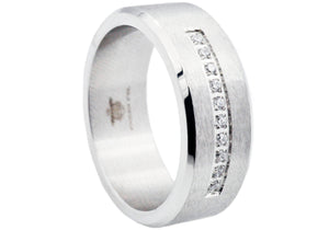Mens Stainless Steel Ring With Cubic Zirconia - Blackjack Jewelry