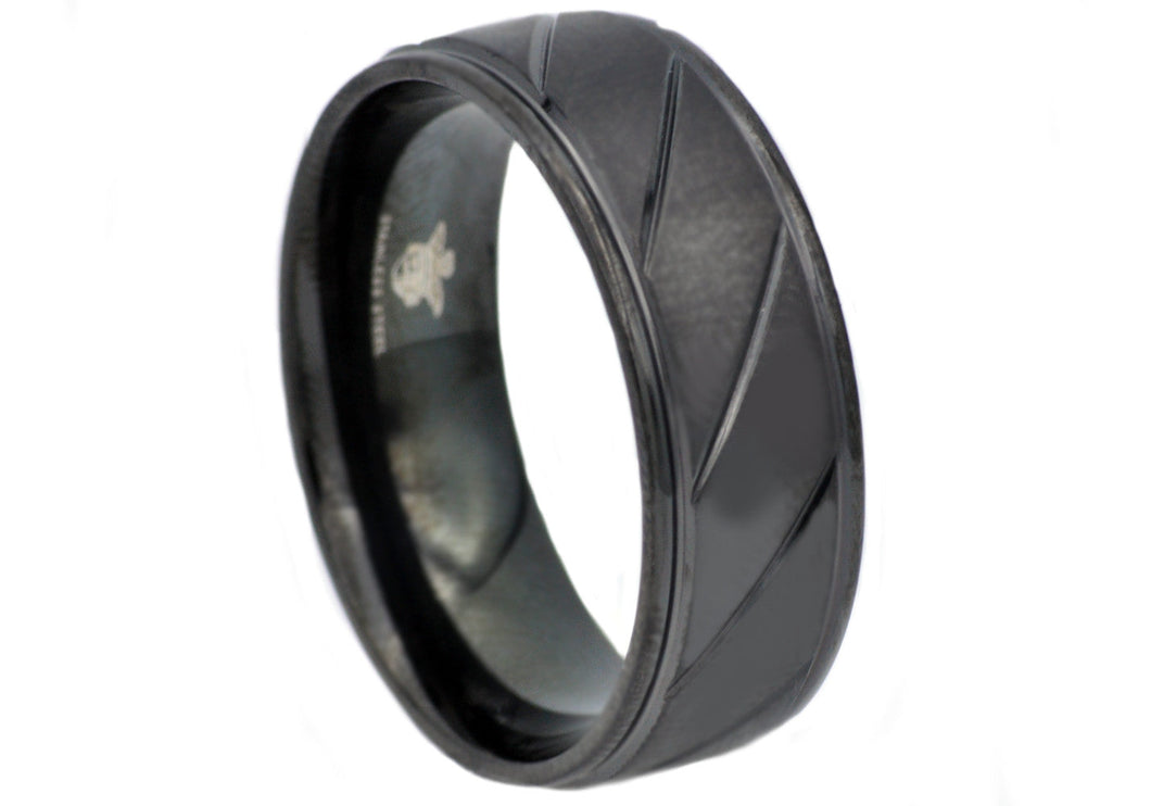 Mens Black Stainless Steel Ring - Blackjack Jewelry