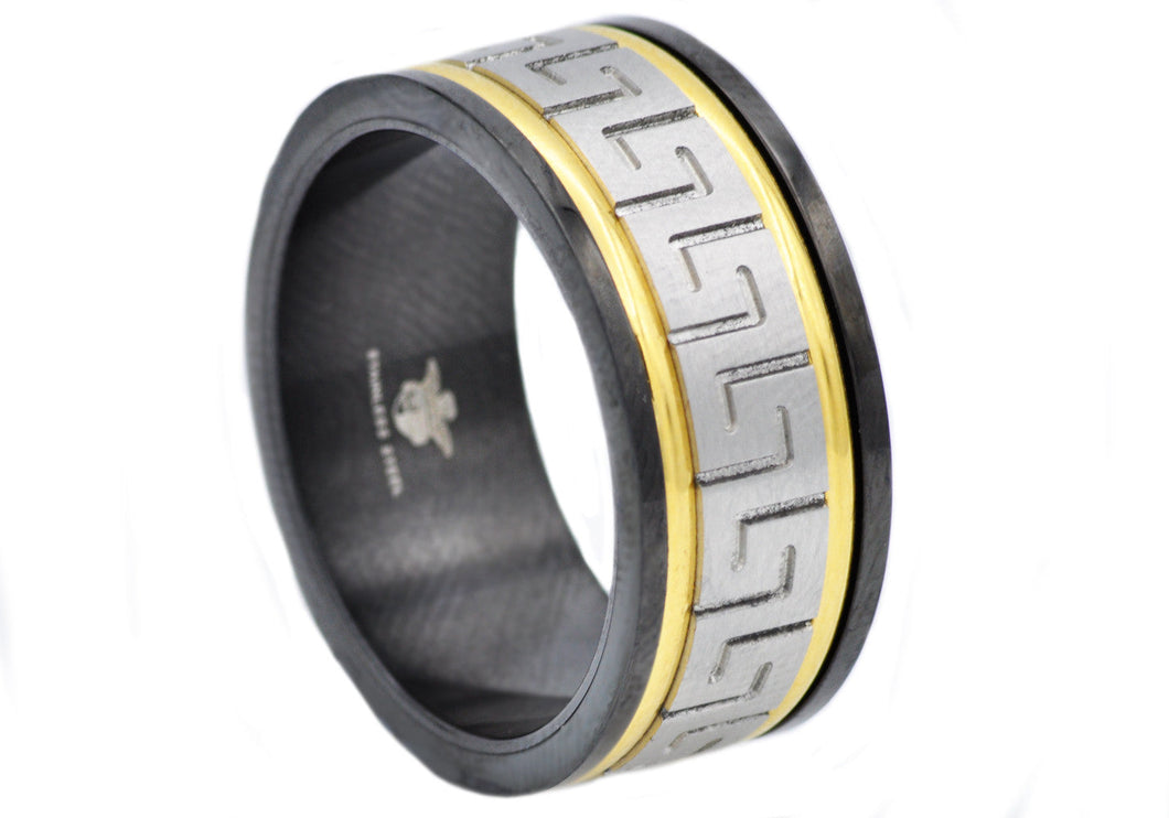 Mens Gold And Black Stainless Steel Ring - Blackjack Jewelry