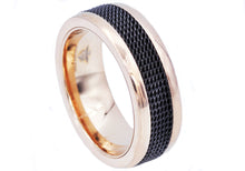 Load image into Gallery viewer, Mens 8mm Rose Stainless Steel Black Cable Inlay Ring - Blackjack Jewelry
