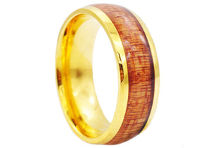 Mens Wood Inlayed Gold Plated Stainless Steel Ring - Blackjack Jewelry