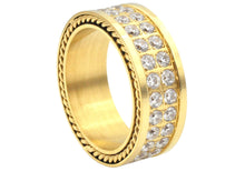 Load image into Gallery viewer, Mens Gold Stainless Embedded Steel Band With Cubic Zirconia - Blackjack Jewelry
