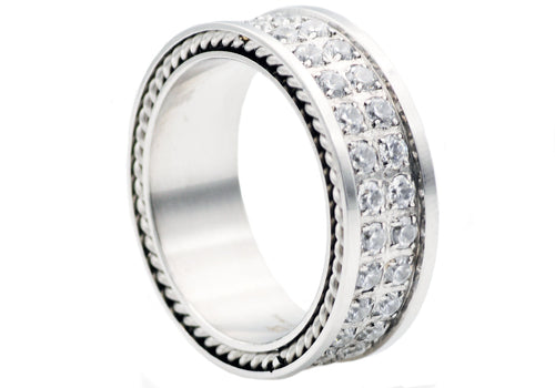 Mens Stainless Steel Band With Cubic Zirconia - Blackjack Jewelry