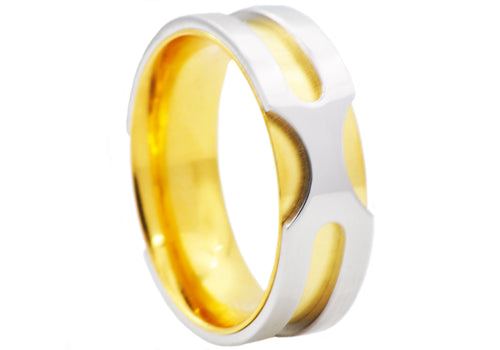 Mens Gold Stainless Steel Band Ring - Blackjack Jewelry