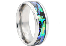Load image into Gallery viewer, Mens Genuine Abalone Stainless Steel Band Ring - Blackjack Jewelry
