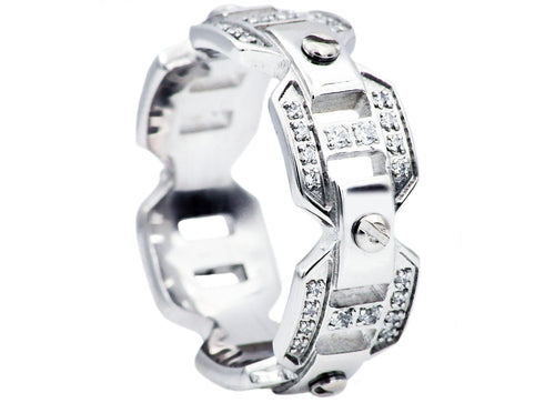 Mens Stainless Steel Band With Cubic Zirconia - Blackjack Jewelry