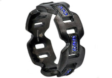 Load image into Gallery viewer, Mens 9mm Black Stainless Steel Blue Cubic Zirconia Anchor Link Ring - Blackjack Jewelry
