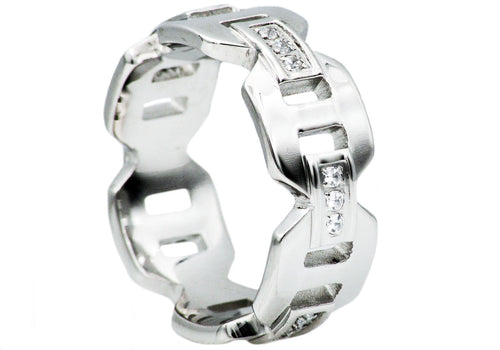 Mens Stainless Steel Band With Cubic Zirconia - Blackjack Jewelry