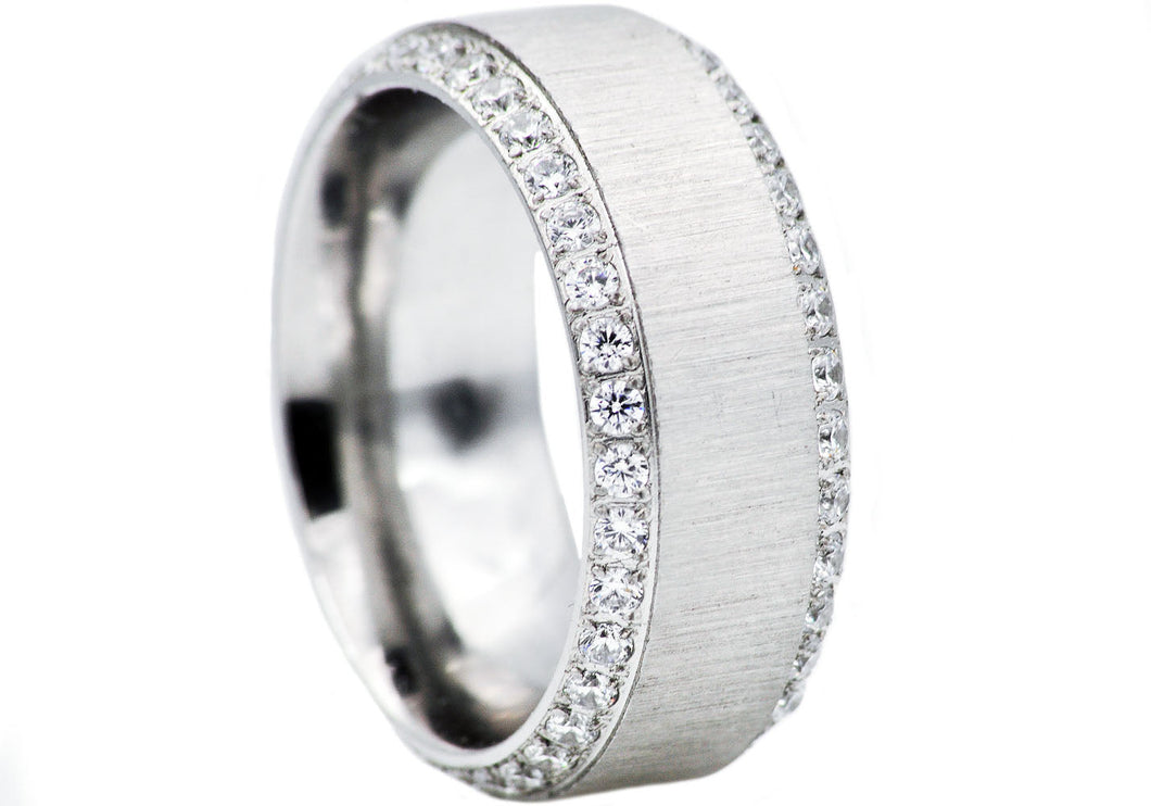 Mens Stainless Steel Band With Cubic Zirconia - Blackjack Jewelry