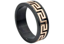 Load image into Gallery viewer, Mens Two Tone Black Stainless Steel Rose Band - Blackjack Jewelry
