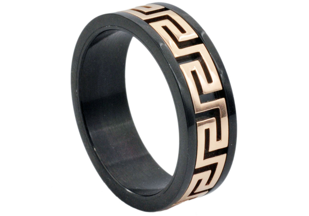 Mens Two Tone Black Stainless Steel Rose Band - Blackjack Jewelry