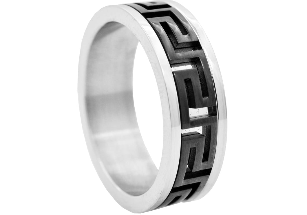 Mens Two Tone Black Stainless Steel Band - Blackjack Jewelry