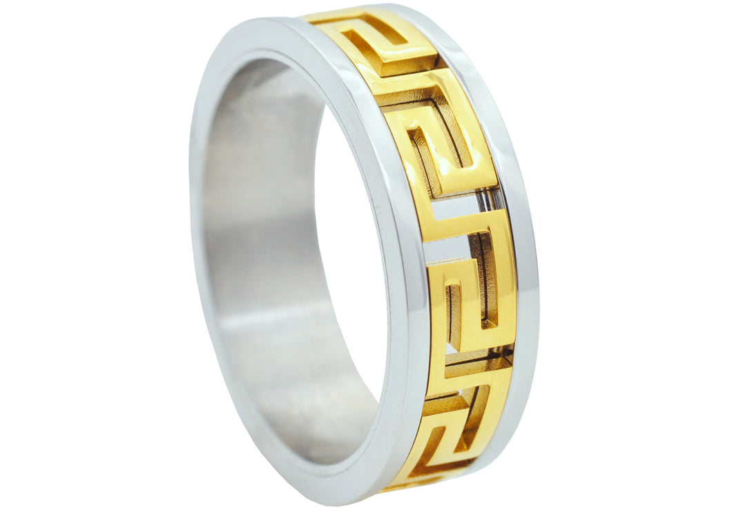Mens Two Tone Gold Stainless Steel Band - Blackjack Jewelry