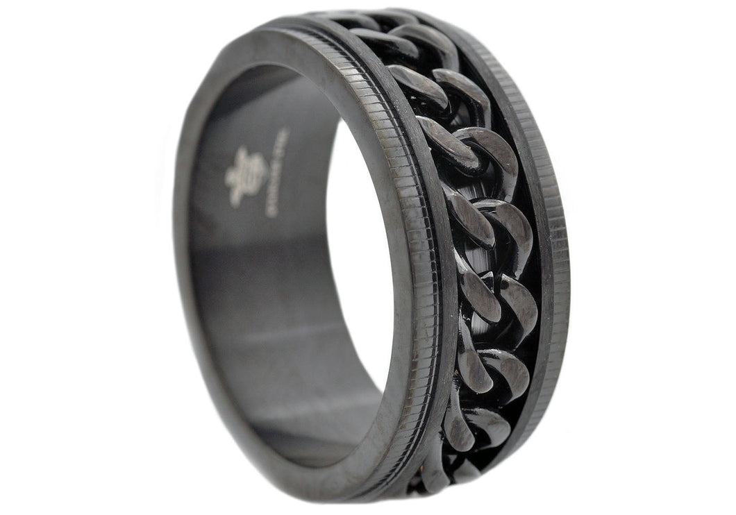 Mens 10mm Black Stainless Steel Chain Ring - Blackjack Jewelry