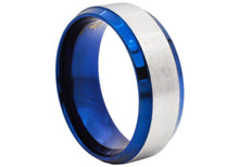 Load image into Gallery viewer, Mens Blue Plated Brushed Stainless Steel 8mm Band
