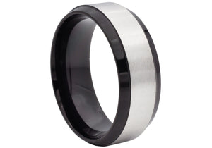 Mens Black Plated Brushed Stainless Steel 8mm Band