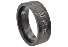 Load image into Gallery viewer, Mens Black Stainless Steel Band Ring With Cubic Zirconia - Blackjack Jewelry
