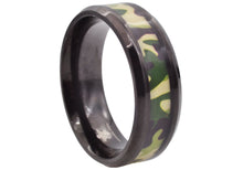 Load image into Gallery viewer, Mens Black Stainless Steel Green Camo Band Ring - Blackjack Jewelry
