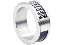 Load image into Gallery viewer, Mens Stainless Steel Black Carbon Fiber Double Curb Link Band Ring - Blackjack Jewelry
