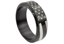 Load image into Gallery viewer, Mens Black Stainless Steel American Flag Spinner Ring - Blackjack Jewelry
