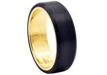 Load image into Gallery viewer, Mens Two Tone Black And Gold Stainless Steel Ring With a Brushed Finish - Blackjack Jewelry
