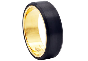 Mens Two Tone Black And Gold Stainless Steel Ring With a Brushed Finish - Blackjack Jewelry